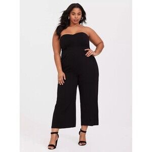 Torrid Plus Size Challis Strapless Wide Leg Jumpsuit 2X Pockets Smocked Black